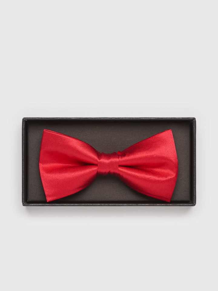 Men's Red Plain Silk Bow Tie and Box