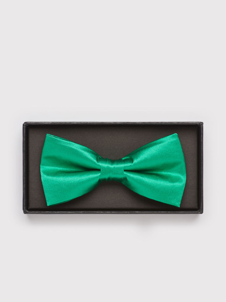 Men's Green Bow Plain Silk Tie and Box