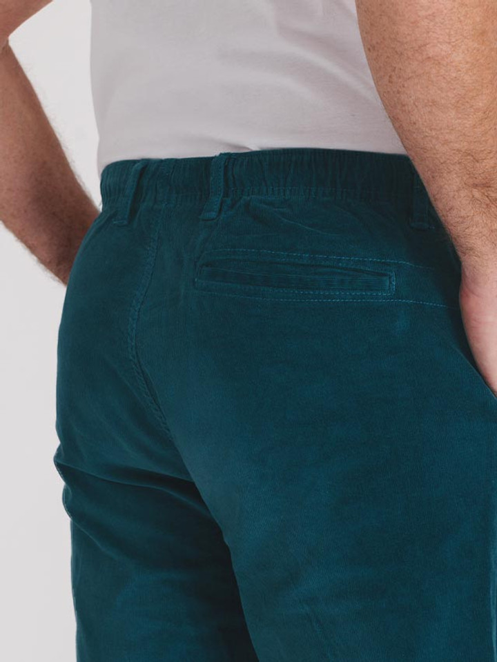 Men's Blue Needlecord Corduroy Drawstring Waist Trousers  Rear Pockets
