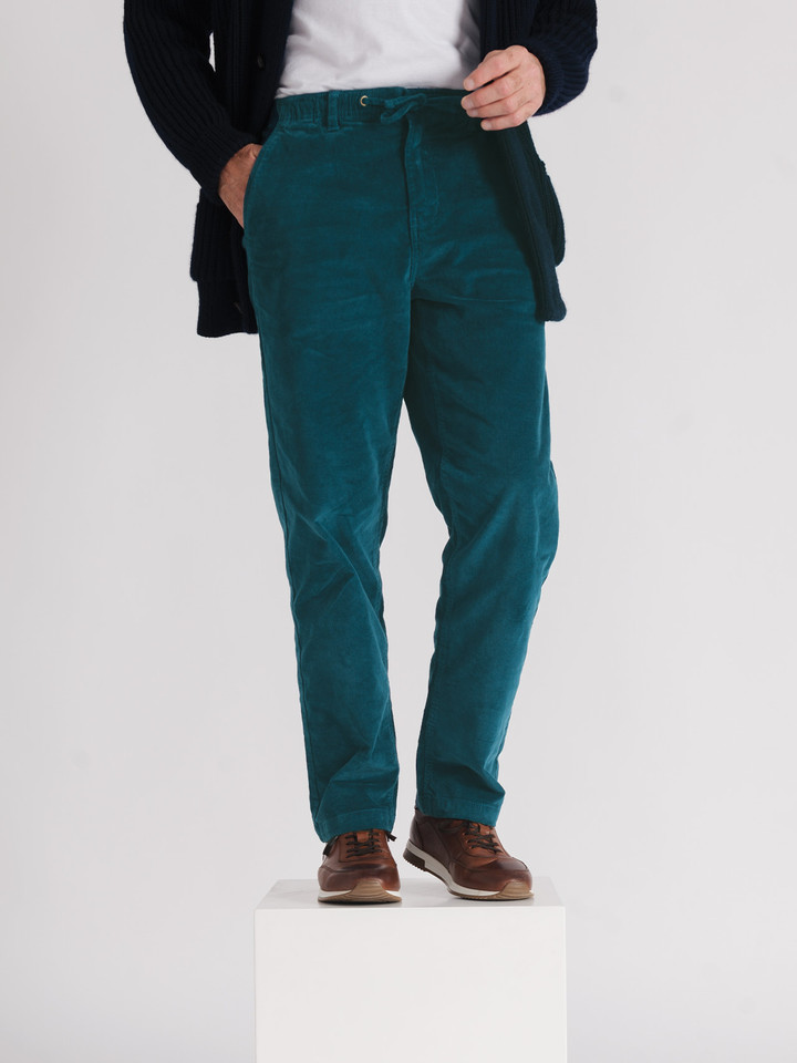 Blue Needlecord Corduroy Drawstring Waist Trousers