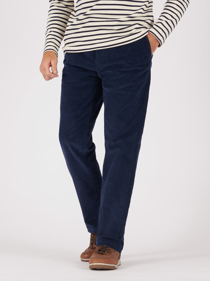 Men's Navy Blue Fine Needlecord Corduroy Drawstring Elasticated Waist Trousers