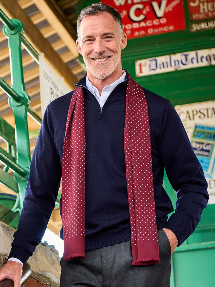 Men's Navy Blue Merino Zip-Neck Sweater On Model