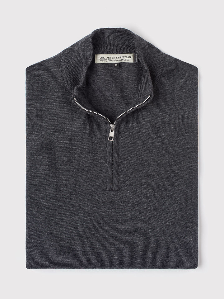 Men's Grey Fine Merino Zip-Neck Jumper