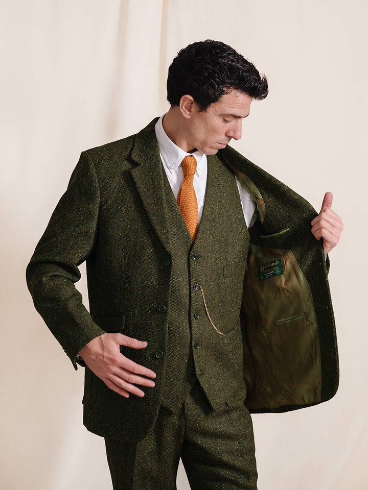 Green Donegal Tweed 3 Piece Suit On Model