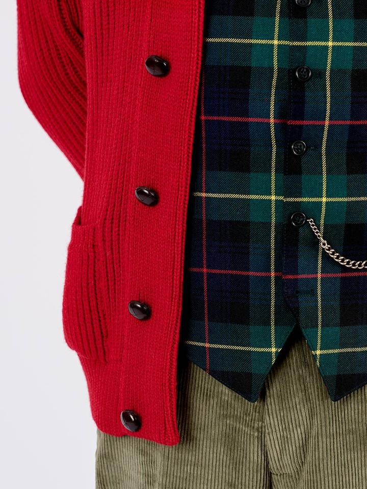 Red Shawl Neck Cardigan & Check Waistcoat