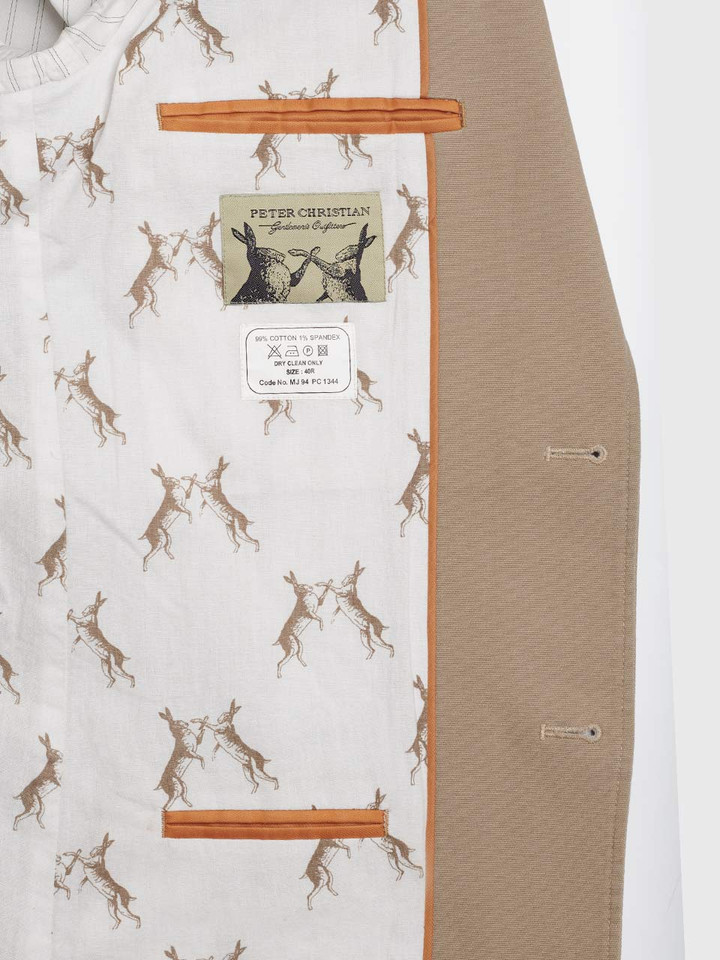 Men's Sand Beige Cotton Canvas Blazer Lining