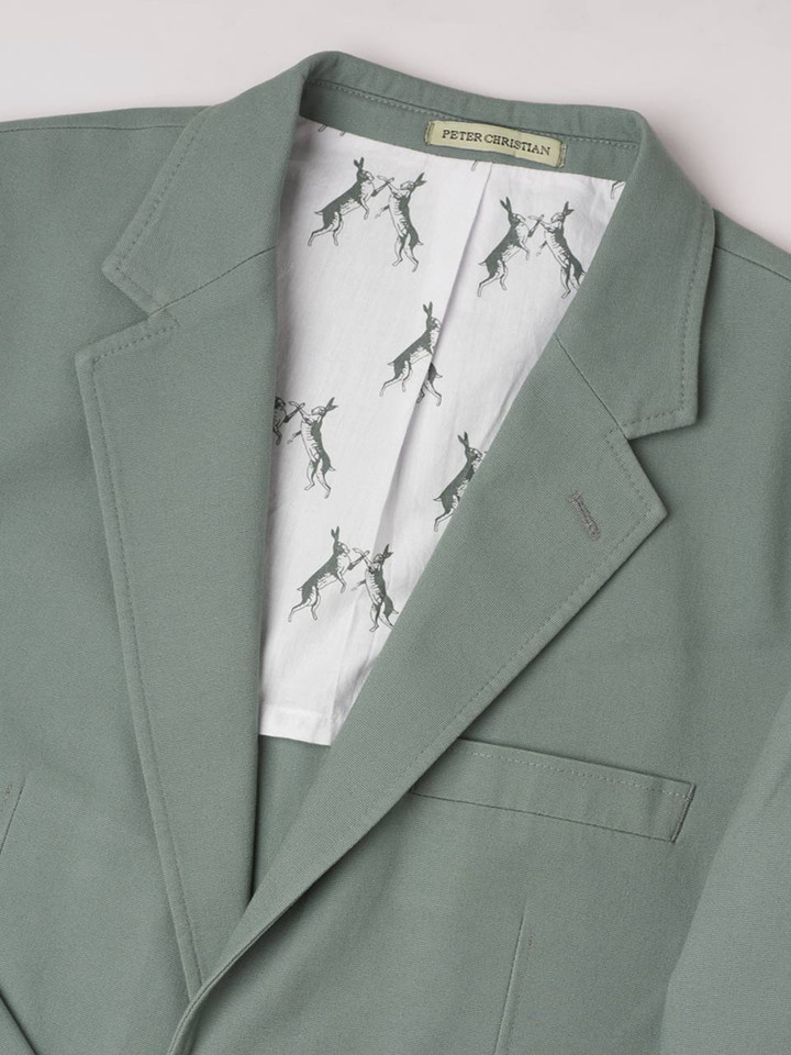 Men's Sage Green Cotton Canvas Blazer Lapels