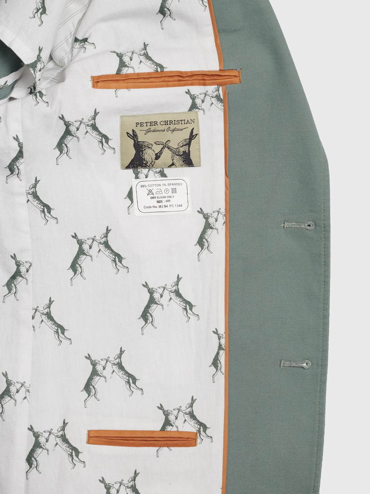 Men's Sage Green Cotton Canvas Blazer Lining