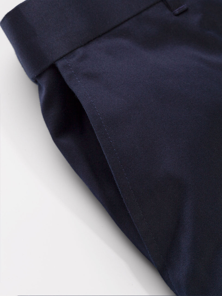 Deep side pocket on men's Navy Blue Finest Cotton & Silk Chino Trousers