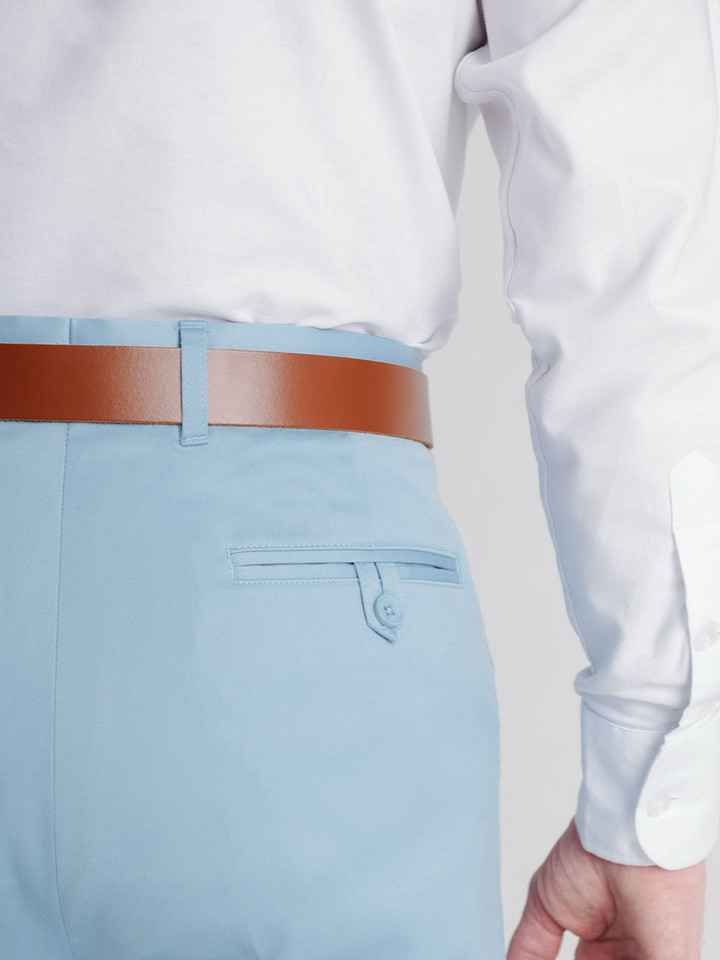 Men's Sky Blue  Finest Cotton & Silk Chino Trousers Rear Pocket