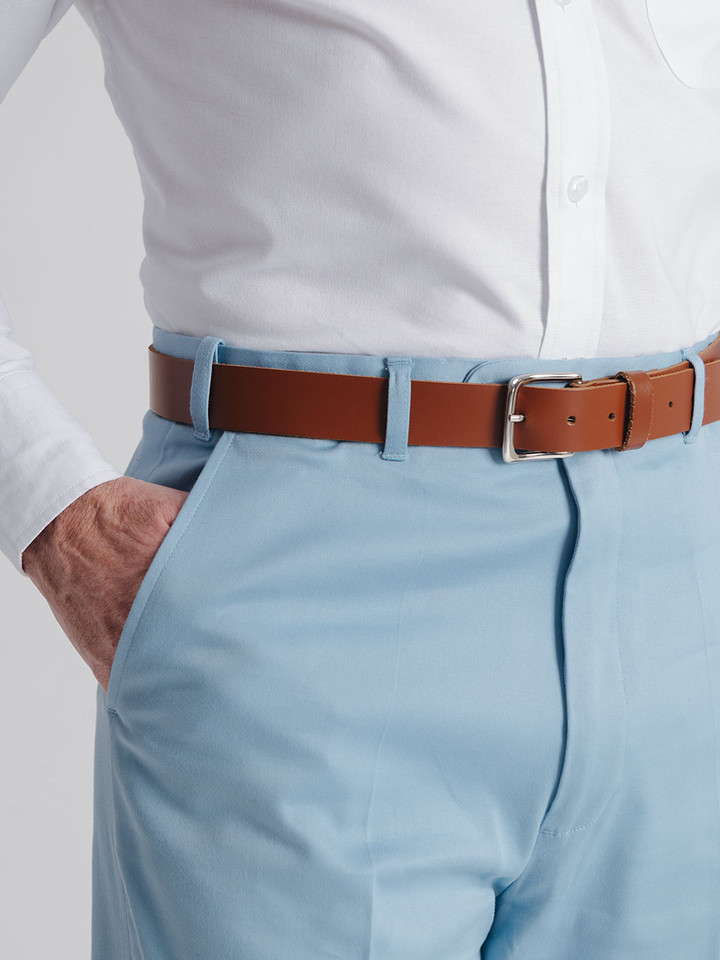Men's Sky Blue  Finest Cotton & Silk Chino Trousers Flat Front
