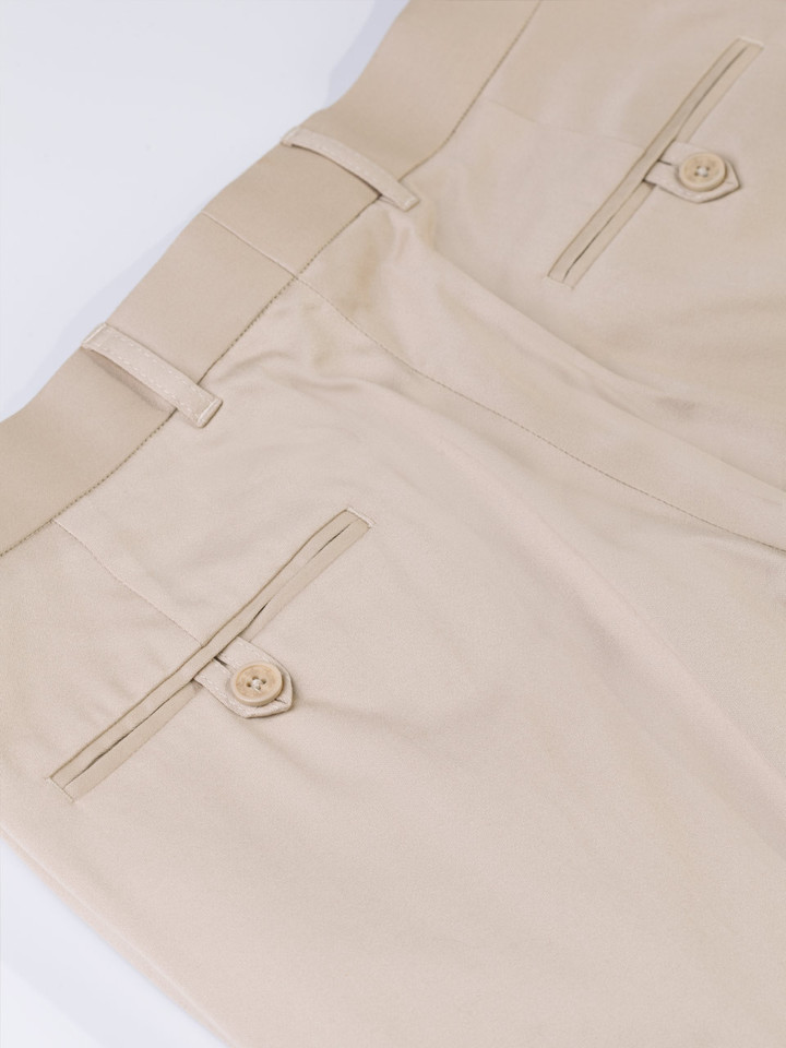 Buttoned rear pockets on men's Sand Beige Finest Cotton & Silk Chino Trousers