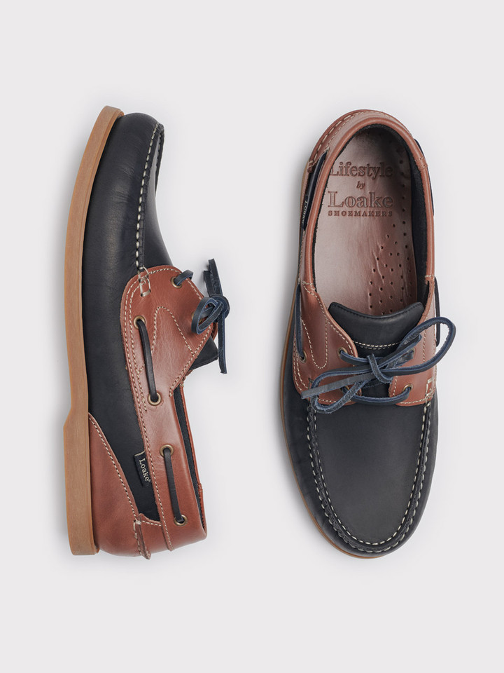 Men's Navy & Brown Loake Leather Boat Shoe