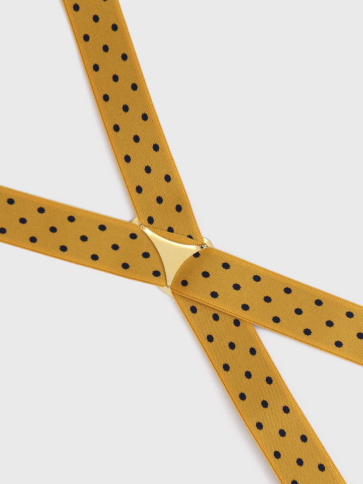 Men's Gold & Navy Spotty Elasticated Braces With Gold X Back