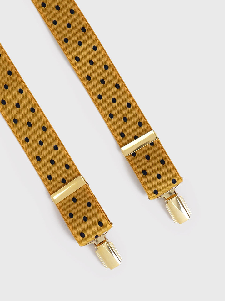 Men's Gold & Navy Spotty Elasticated Braces With Gold Gilt Fastening Clips