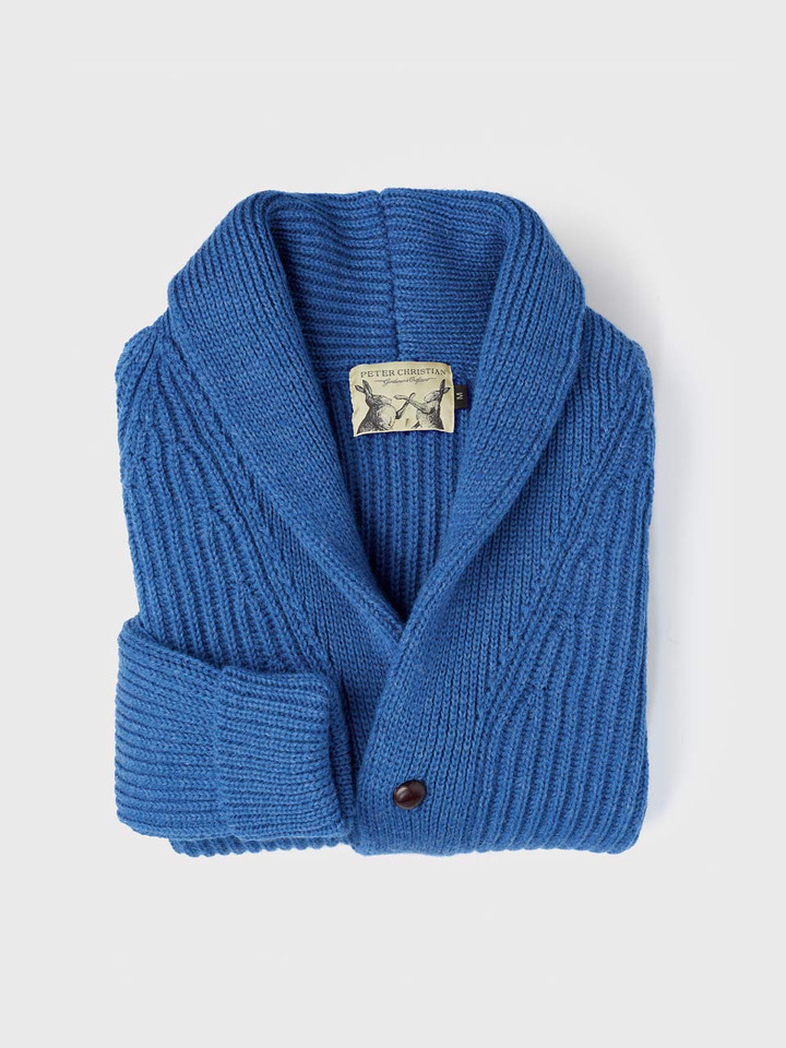 Men's Blue Shawl Neck Cardigan Folded