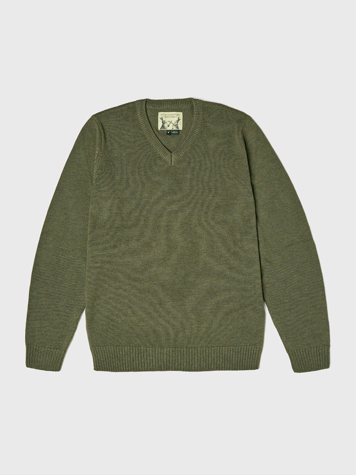 Men's Green Seawool V-Neck Pullover