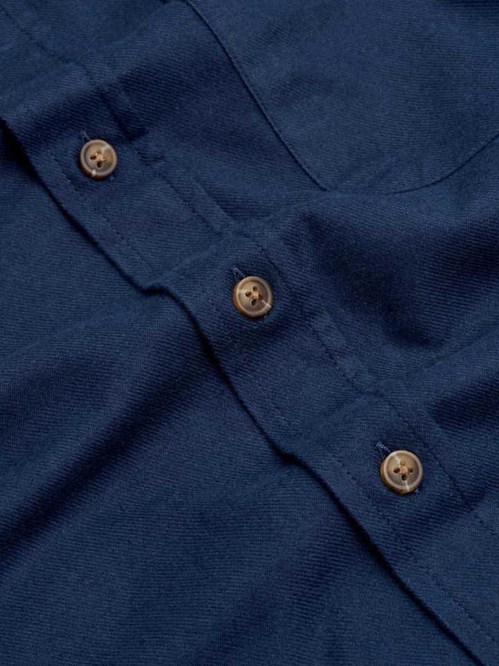 Blue Brushed Cotton Shirt Horn Effect Buttons