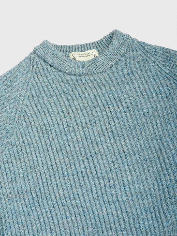 Blue Ribbed Fisherman Jumper Collar