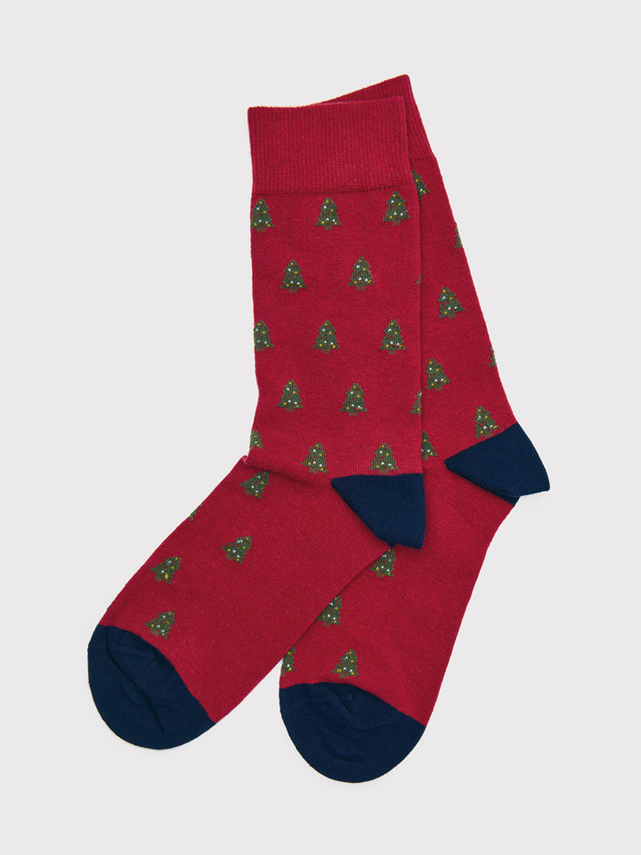 Red Christmas Tree Socks