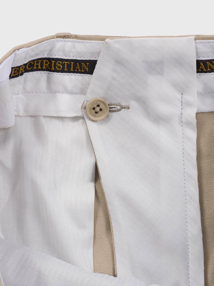 Men's Sand Beige Cotton Flat Front Chinos Inner Button