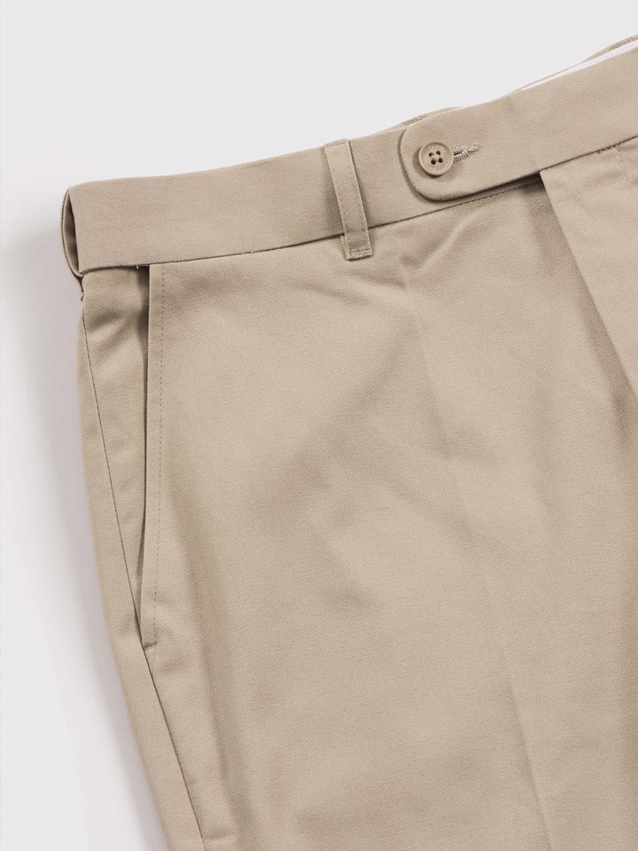 Men's Sand Beige Cotton Flat Front Chinos Side Pocket