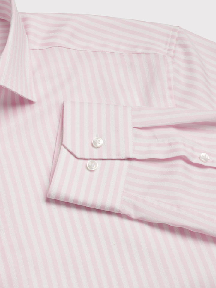 Men's Pink and White Stripe Seidensticker Long Sleeve Cotton Shirt Cuff Detail