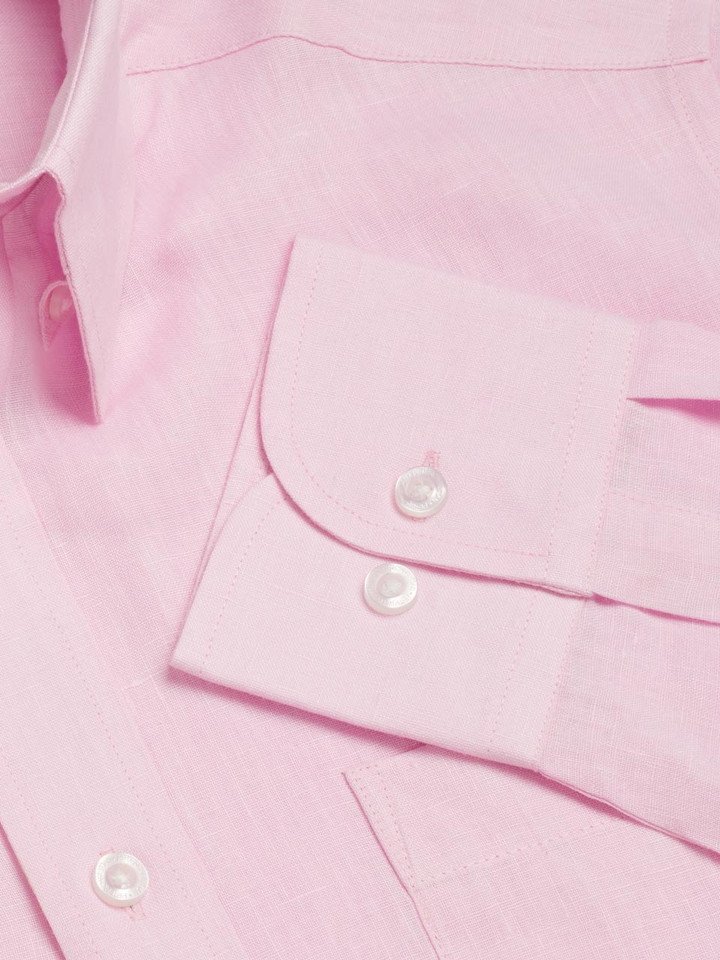 Men's Pink 100% Linen Long Sleeve Shirt Button Cuff