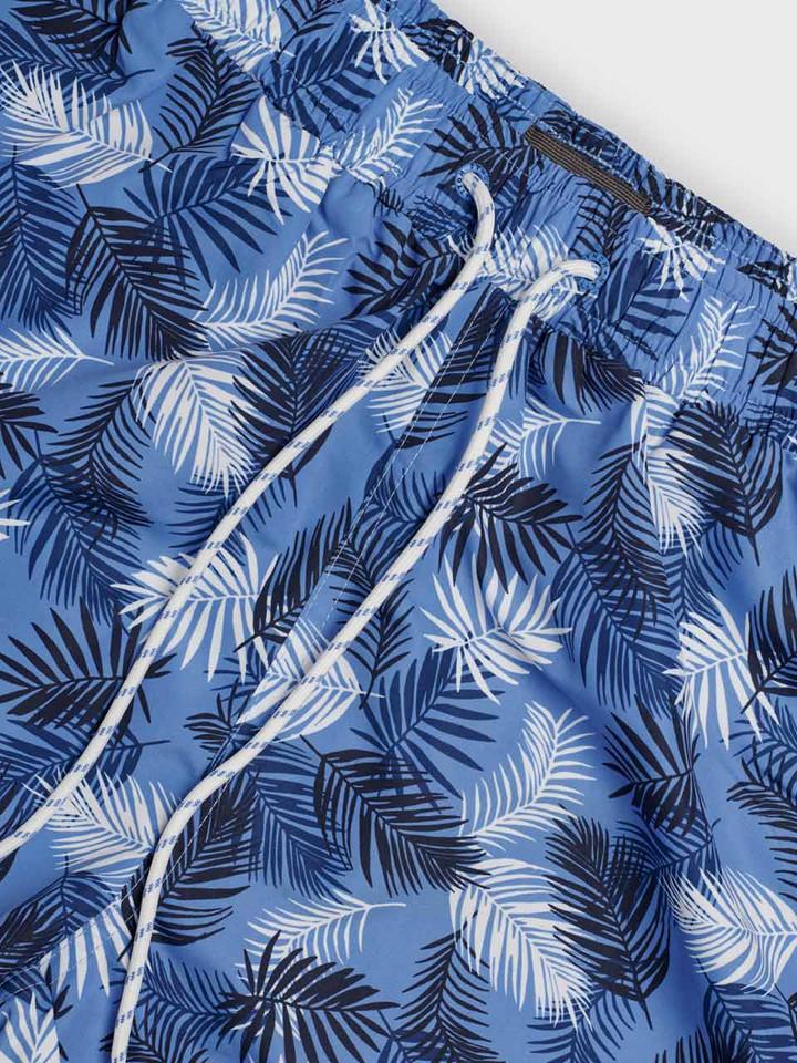 Blue Leaf Drawstring Swim Shorts Tie Drawstring