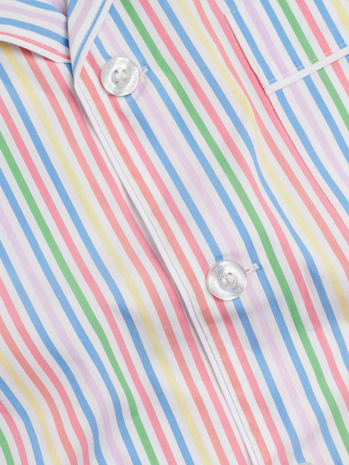 Multicoloured Striped Short Pyjamas Set Fabric Close Up