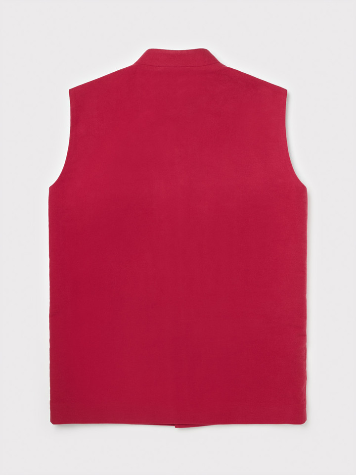 Moleskin Nehru Gilet Red Back
