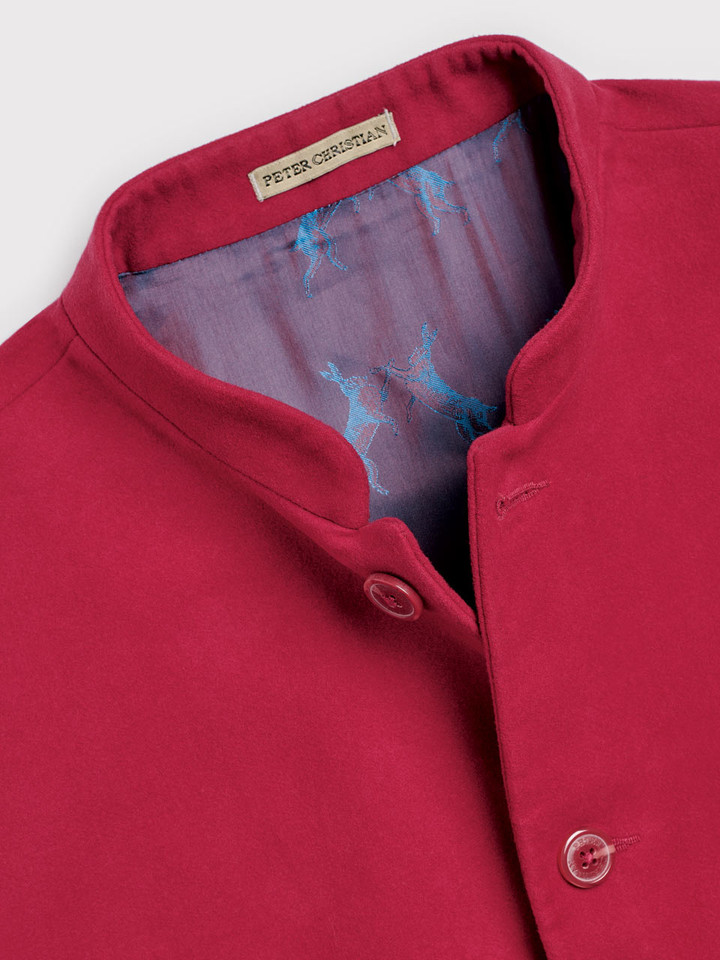 Moleskin Nehru Gilet Red Collar