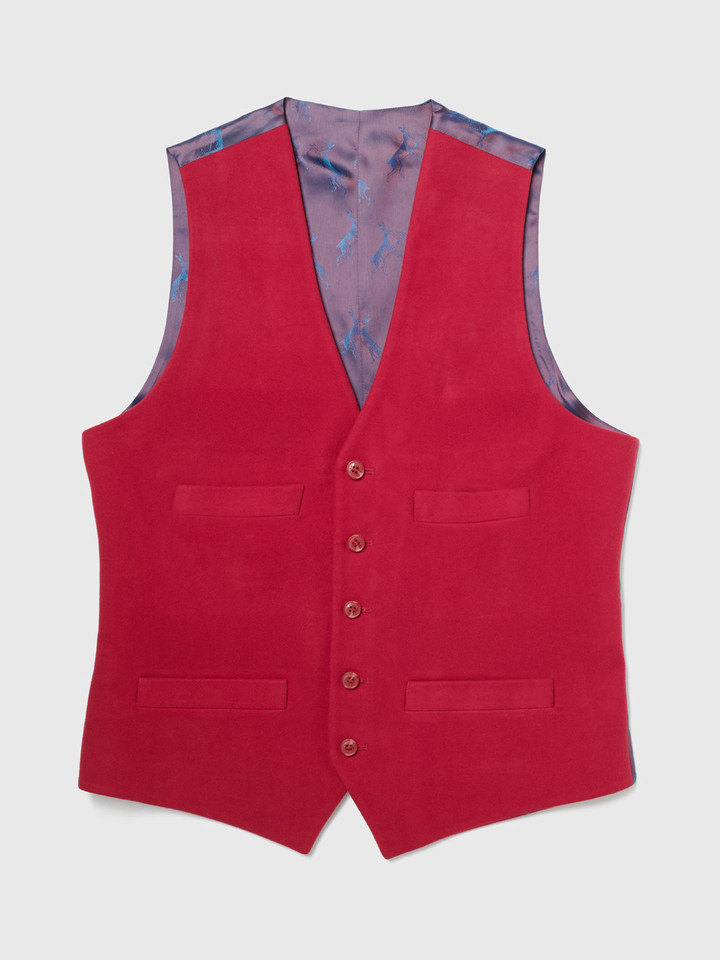 Moleskin Waistcoat Red Front