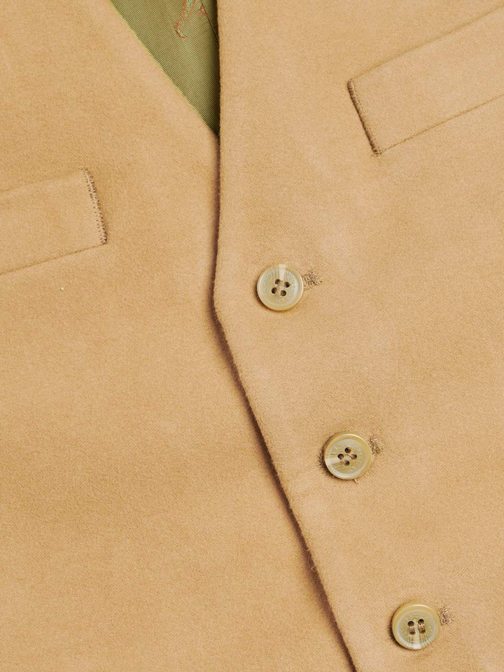 Beige Moleskin Waistcoat Close Up