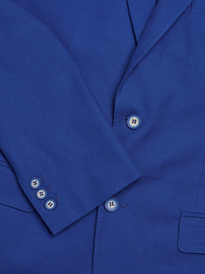 Blue Linen and Cotton Suit Jacket Working Button Cuff