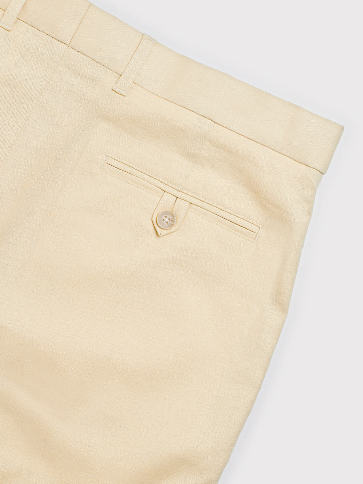 Men's Stone Beige Cotton Linen Suit Trousers Buttoned Back Pocket