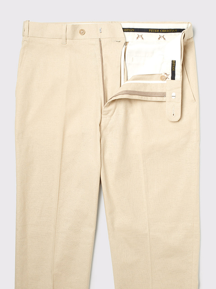 Men's Stone Beige Cotton Linen Suit Trousers French Bearer Fastening