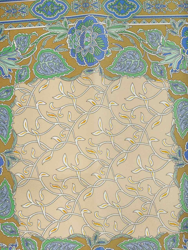 Men's Olive Green Floral Pocket Square Close Up