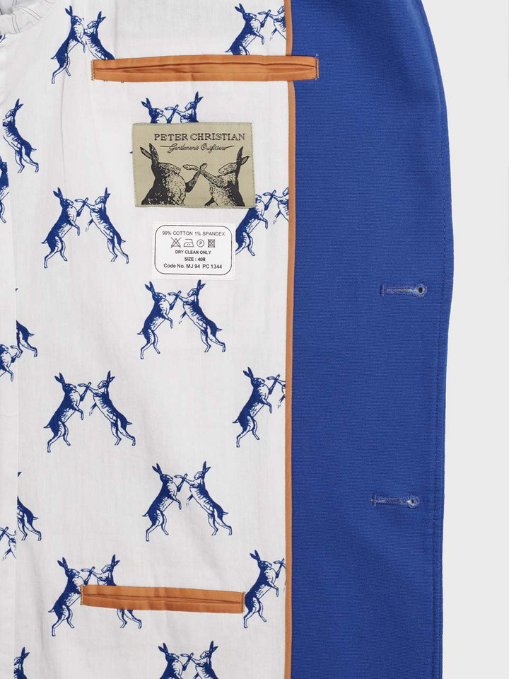 Men's Blue Cotton Canvas Blazer Hares Inner Pockets & Lining