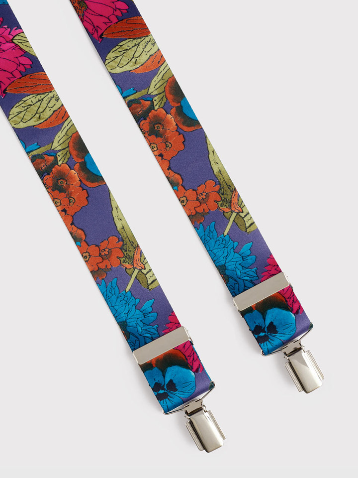Men's Purple Floral Silk Braces Nickle Clips
