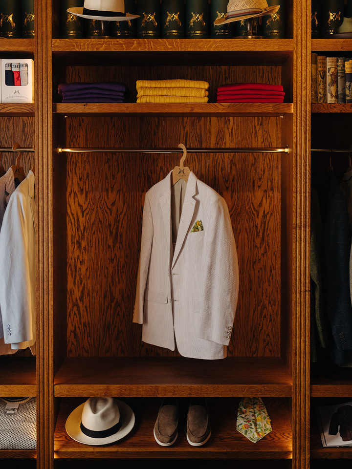 Seersucker Suit Look hanging in shop