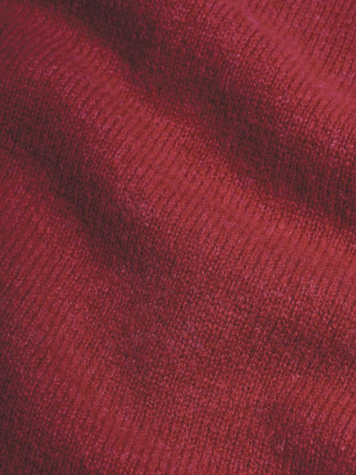 Men's Red Lambswool V-Neck Sweater Texture Close Up