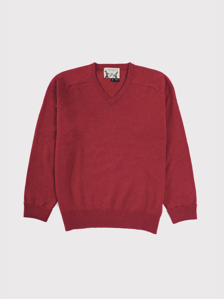 Men's Red Lambswool V-Neck Sweater