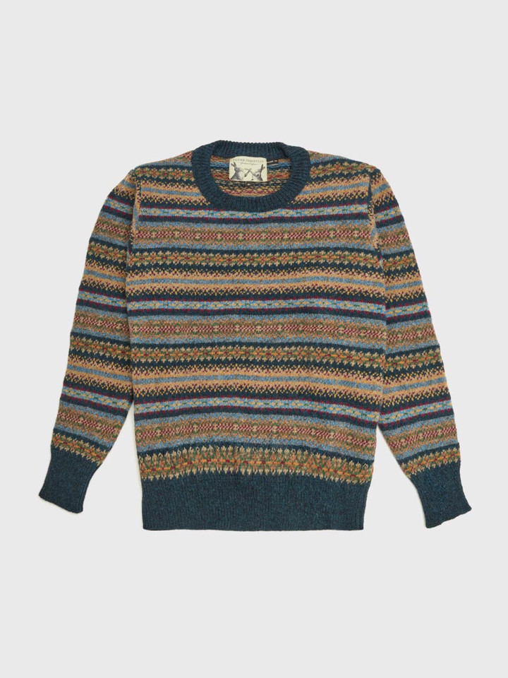 Navy Fairisle Crew Neck Sweater Flat
