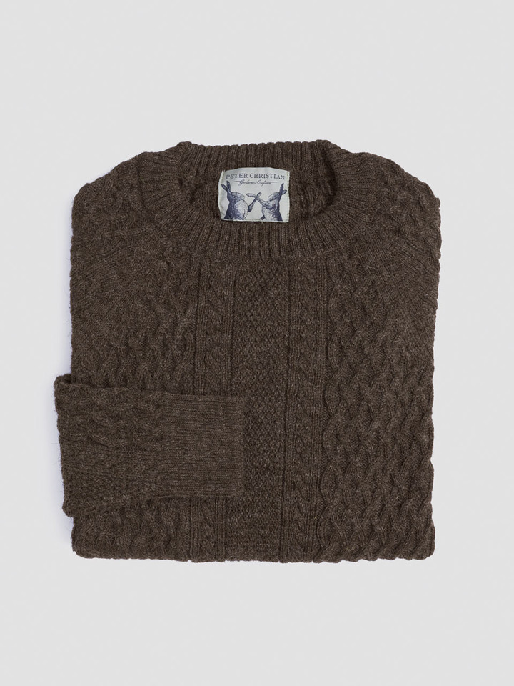 Undyed Brown wool aran jumper folded