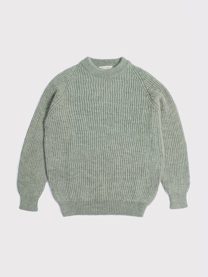 Sage Green Pure Wool Ribbed Fisherman Jumper