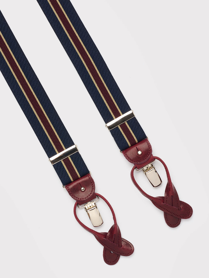 Navy Stripe Elasticated Braces Leather Clips