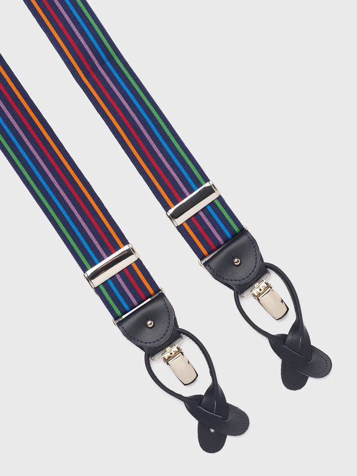 Multicoloured Stripe Braces Leather Fastenings