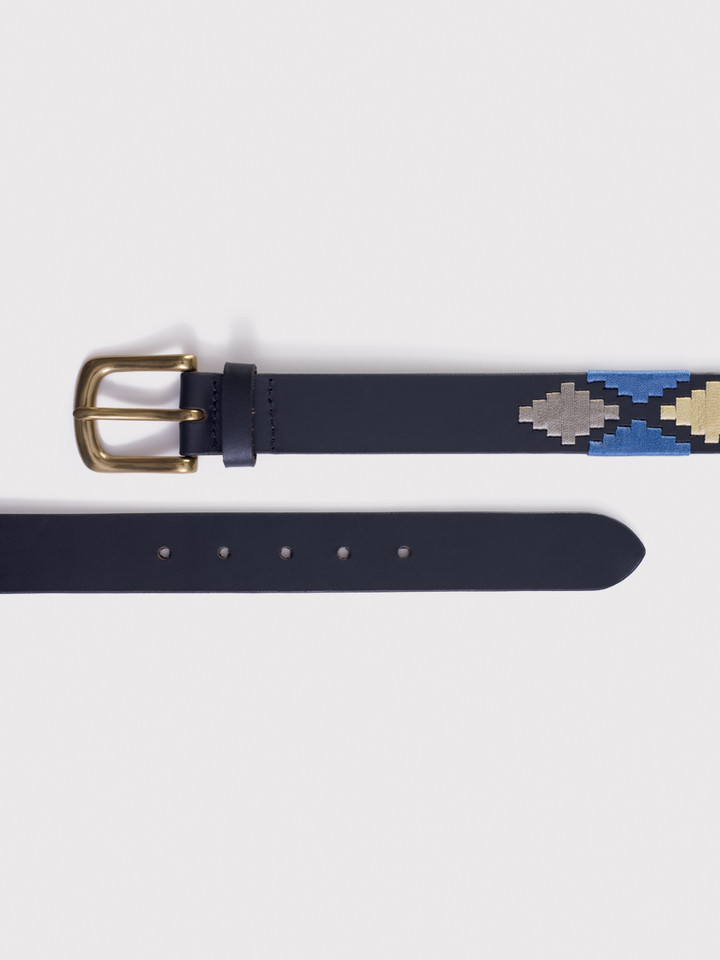 Blue Leather Polo Belt Brass Ends