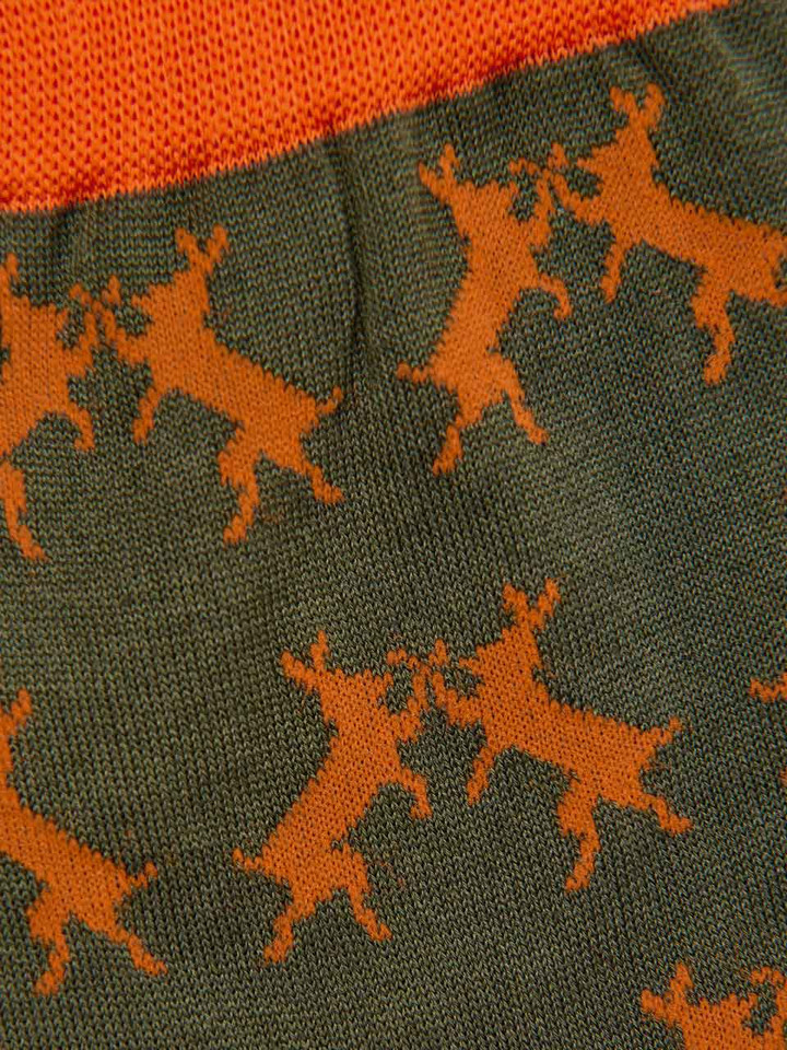 Green & Orange Mercerised Cotton Boxing Hares Motif Socks